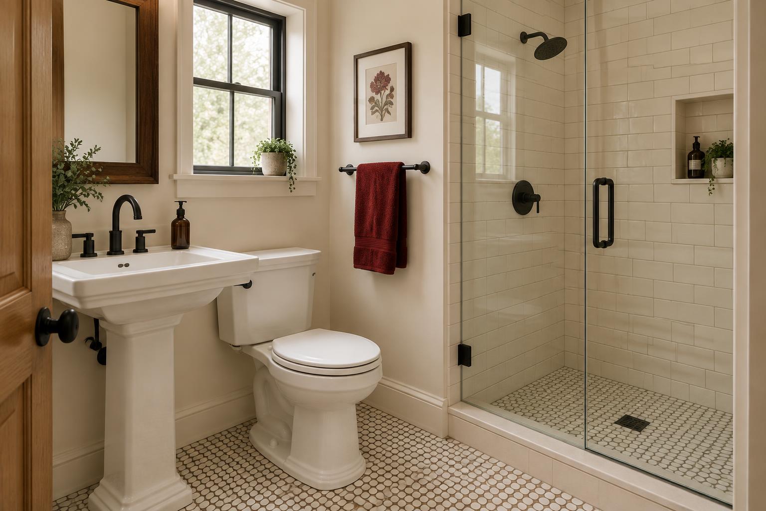 Penny Tile and a Pedestal Sink